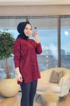 40738 Kendinden Sim Desenli Triko Tunik Bordo